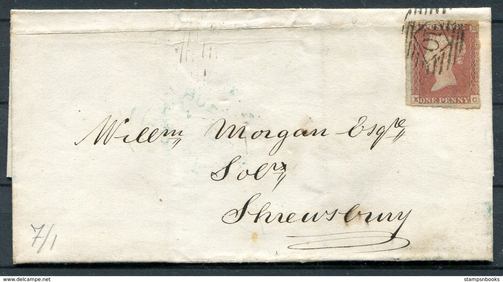 1848 GB 1d Red Imperf "K-C" Wrapper - Shrewsbury - Covers & Documents