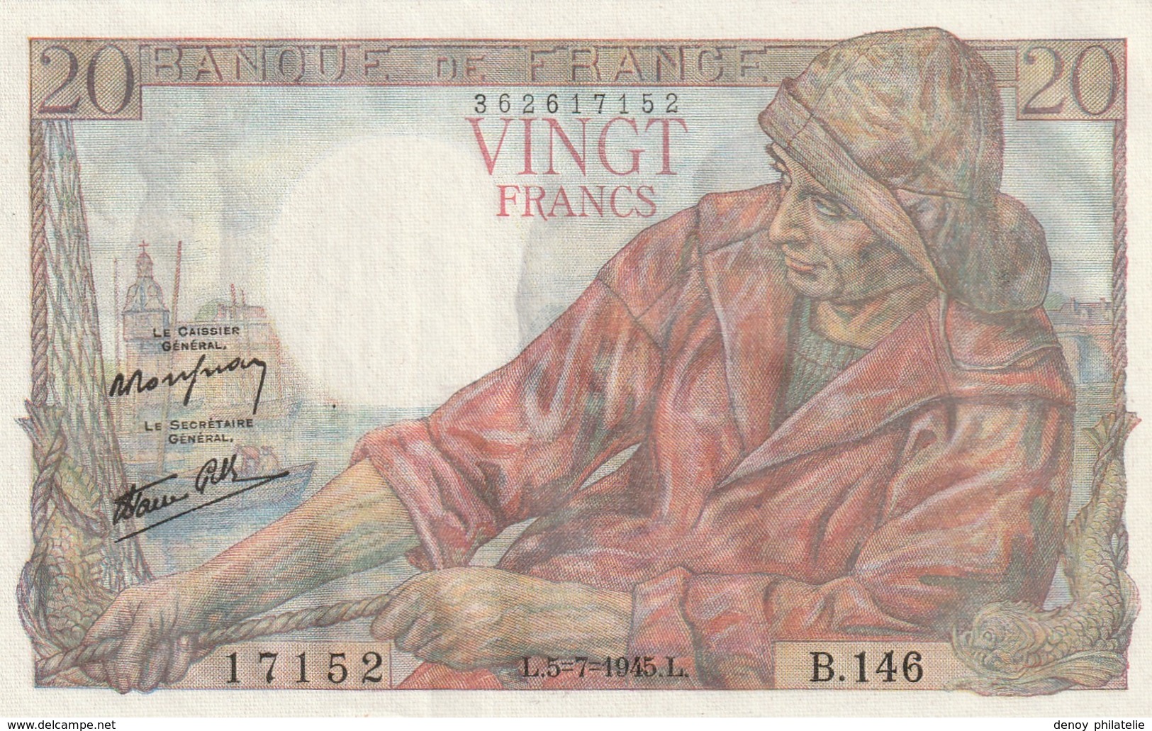 Lot De Trois Billets Neuf Meme Série B 146 Du 7 1945 Dont Un Avec Une Varieté Tache De Couleur Au Dos - 20 F 1942-1950 ''Pêcheur''