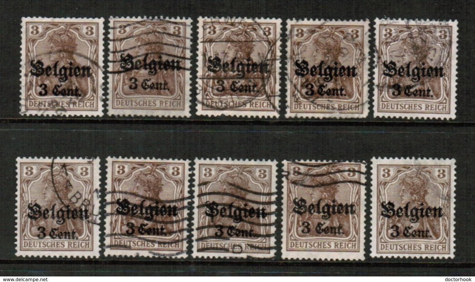 BELGIUM  Scott # N 11 USED WHOLESALE LOT OF 10 (WH-344) - OC1/25 Generaal Gouvernement