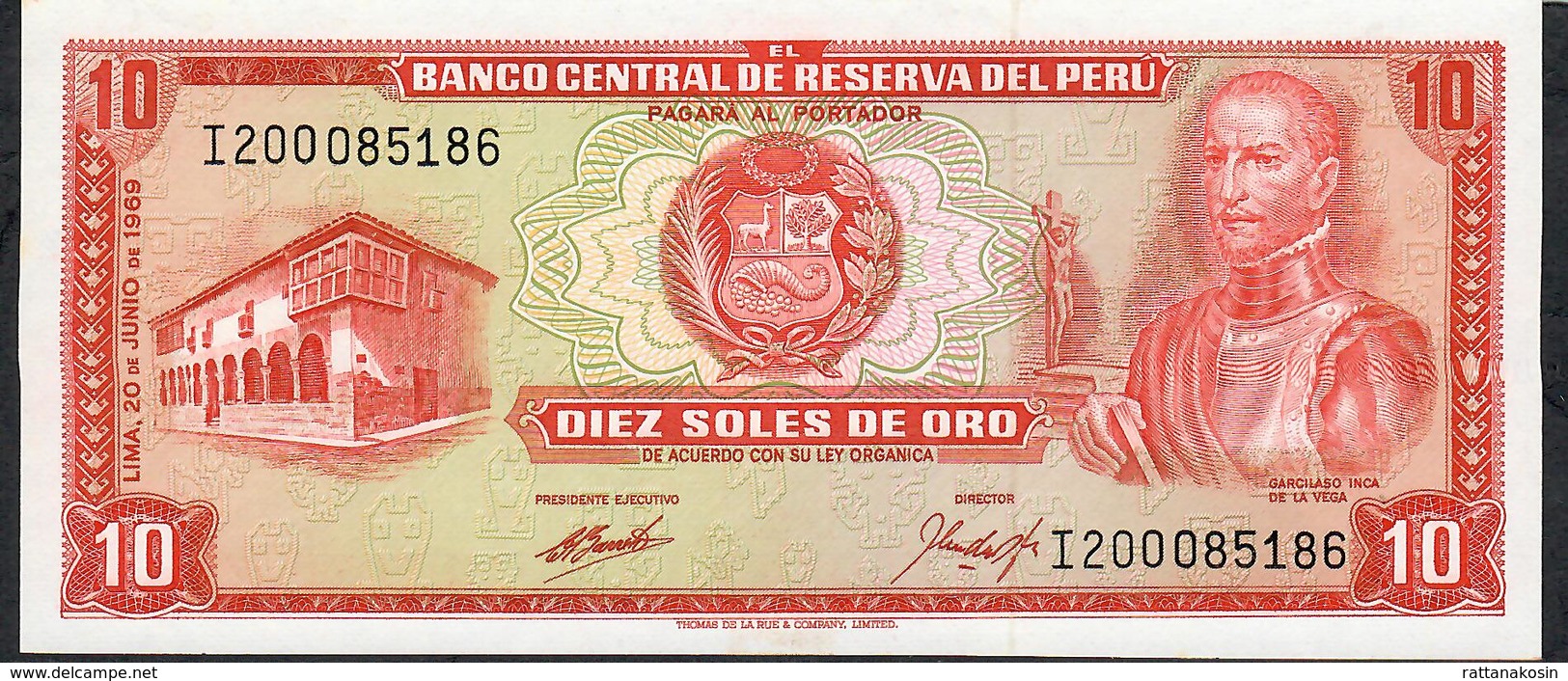PERU  P100a  10  SOLES DE ORO 20.6.1969  UNC. - Perú