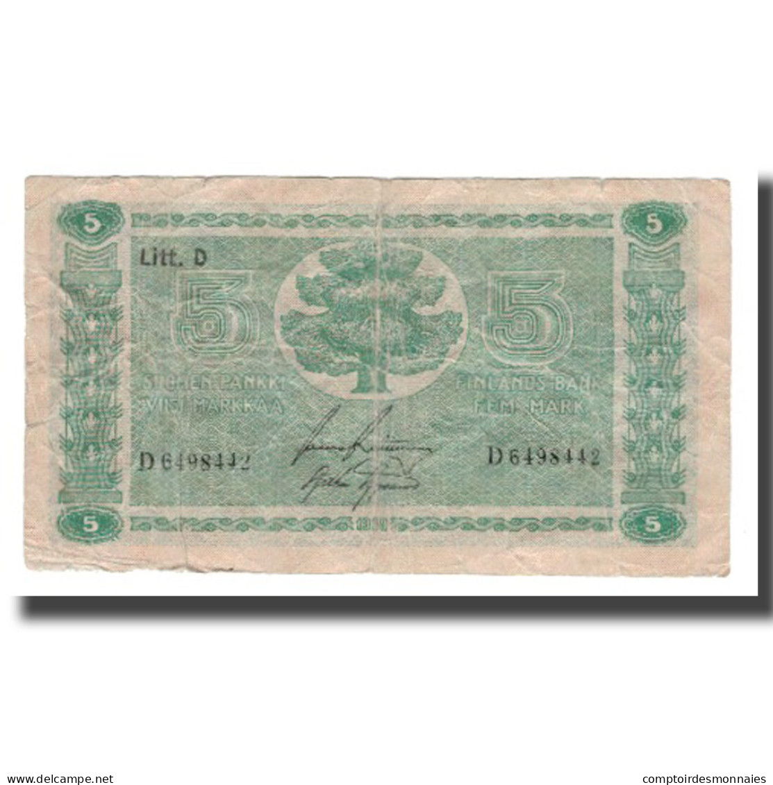 Billet, Finlande, 5 Markkaa, 1939 (1942-45), KM:69a, TB - Finlande