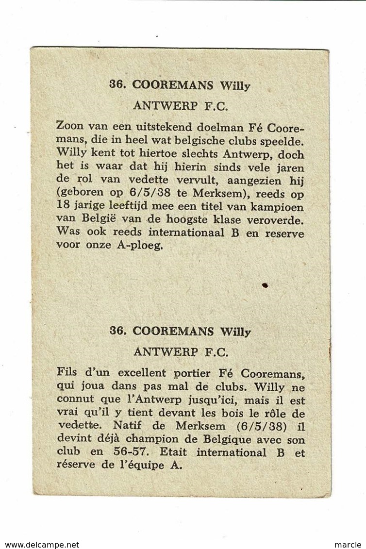 COOREMANS Willy  Antwerp FC - Trading Cards