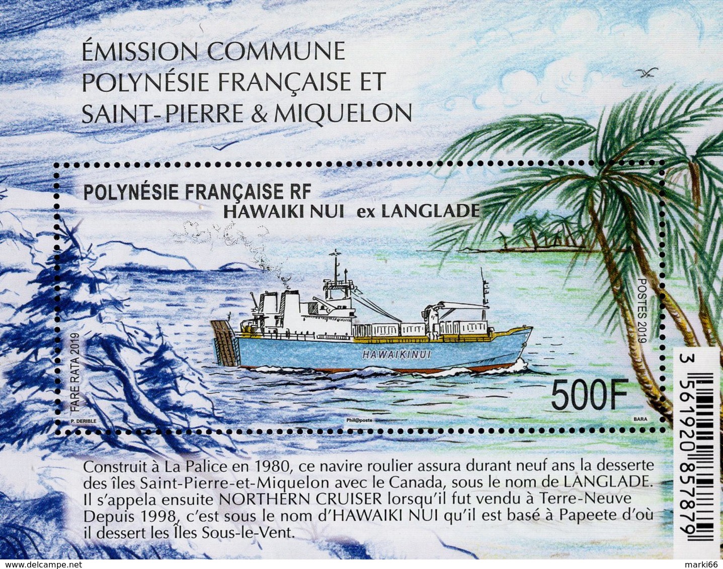 French Polynesia - 2019 - Ships - Hawaiki Nui - Joint Issue With St. Pierre & Miquelon - Mint Souvenir Sheet - Unused Stamps