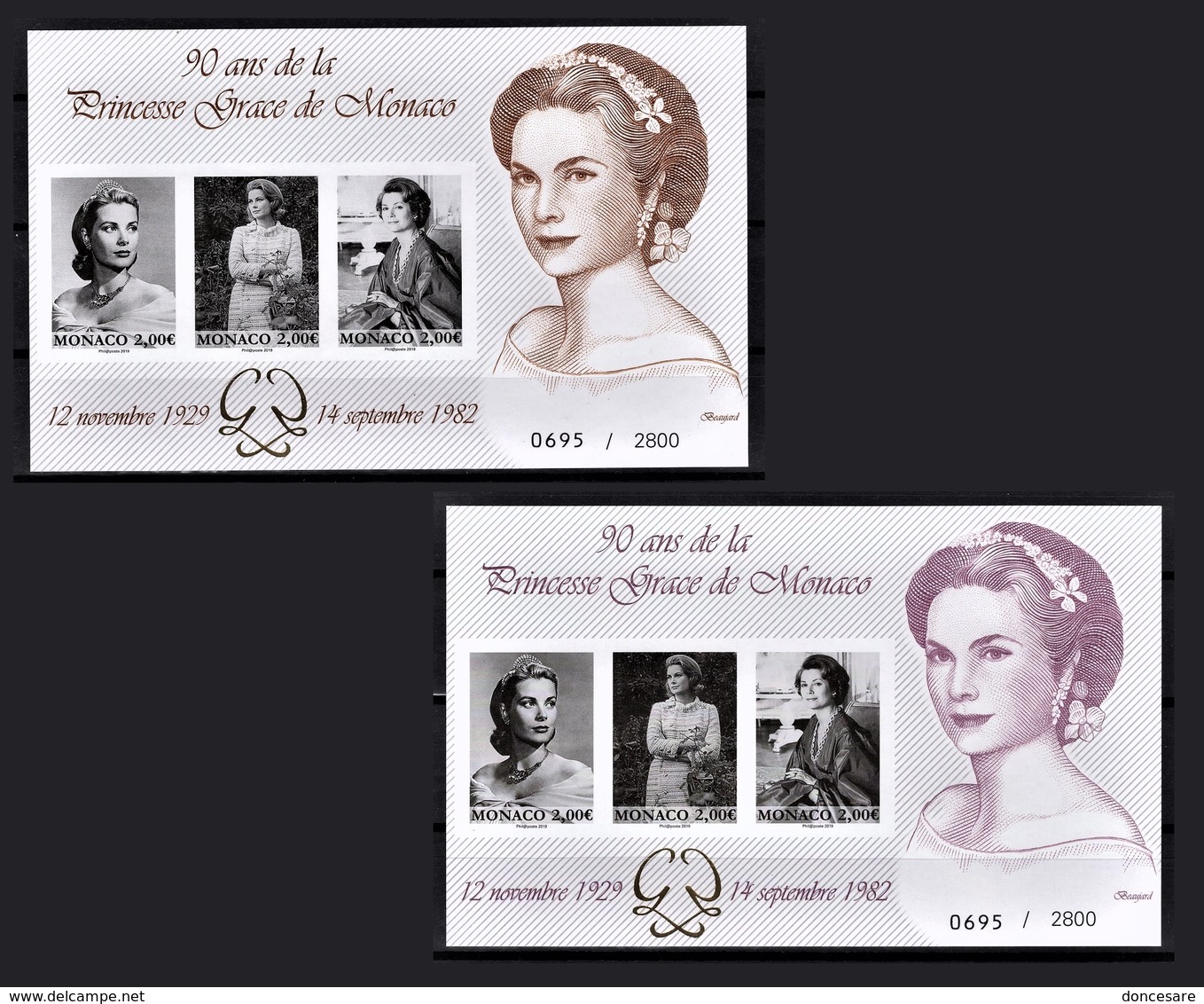 MONACO 2019 / 2 BLOCS - 90 ANS DE LA PRINCESSE GRACE DE MONACO - NEUFS  ** NON DENTELE - Blocs