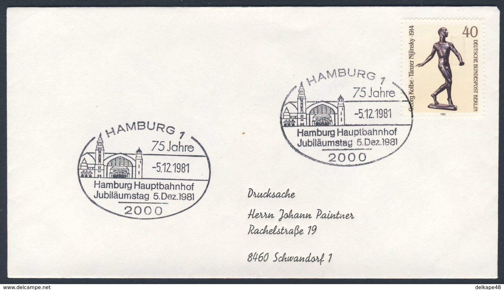 Deutschland Germany 1981 Brief Cover - 75 Jahre Hauptbahnhof Hamburg, Jubiläumstag 5.Dez.1981 / Railway Station / Gare - Trains