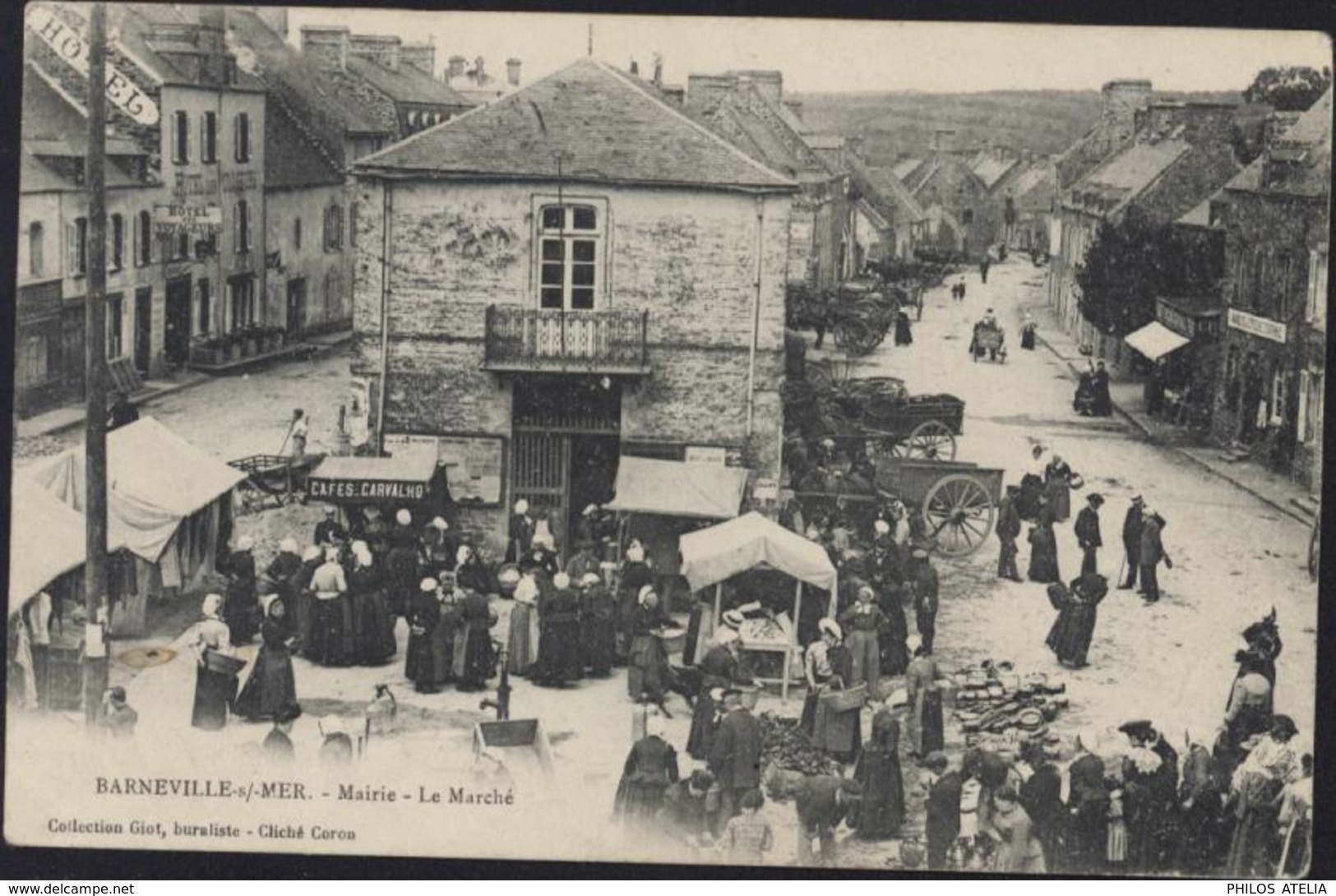 CPA Barneville Sur Mer Mairie Le Marché Collection Giot Buraliste Cliché Coron CAD 1907 - Altri & Non Classificati