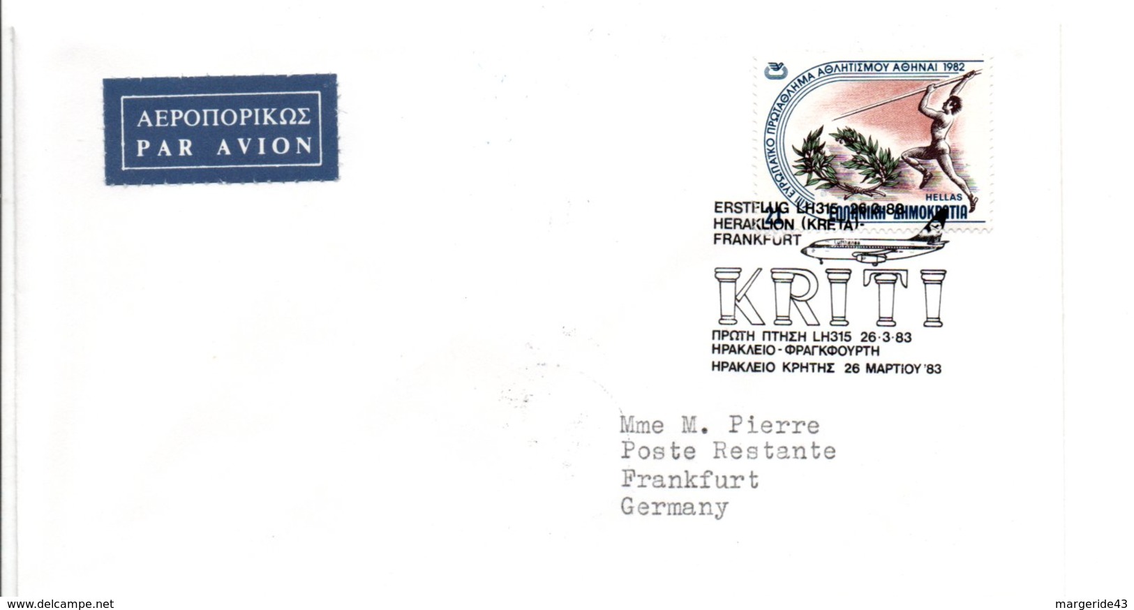 PREMIER VOL HERAKLION-FRANKFURT PAR KRITI 1983 - Aerei