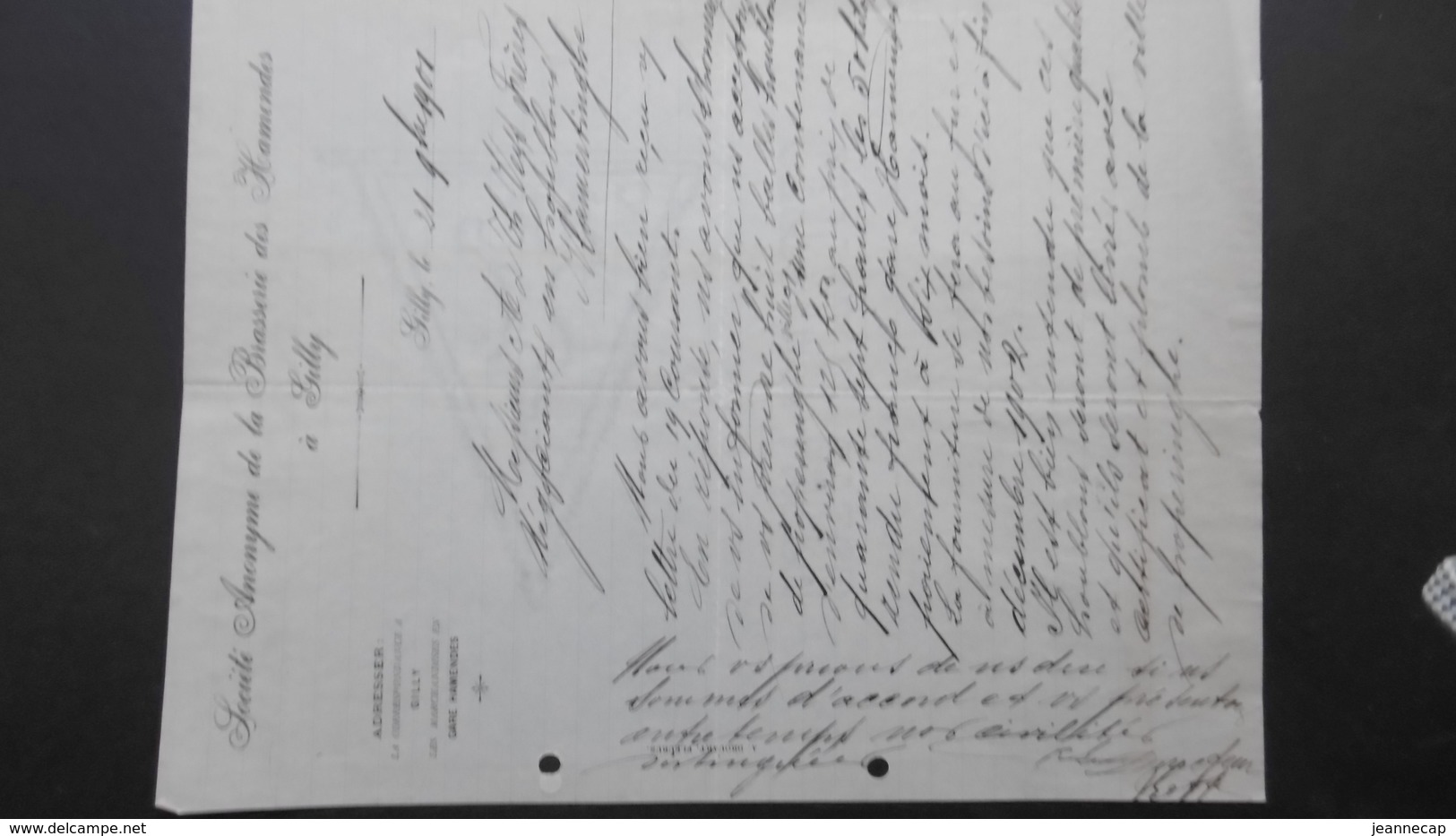 Corrrespondance BRASSERIE Des HAMENDES à GILLY 21 Novembre 1901 Signé Le Directeur Roff? - 1900 – 1949