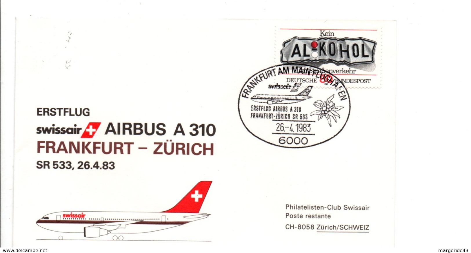 PREMIER VOL SWISSAIR FRANKFURT-ZÜRICH PAR AIRBUS A 310 1983 - Aerei