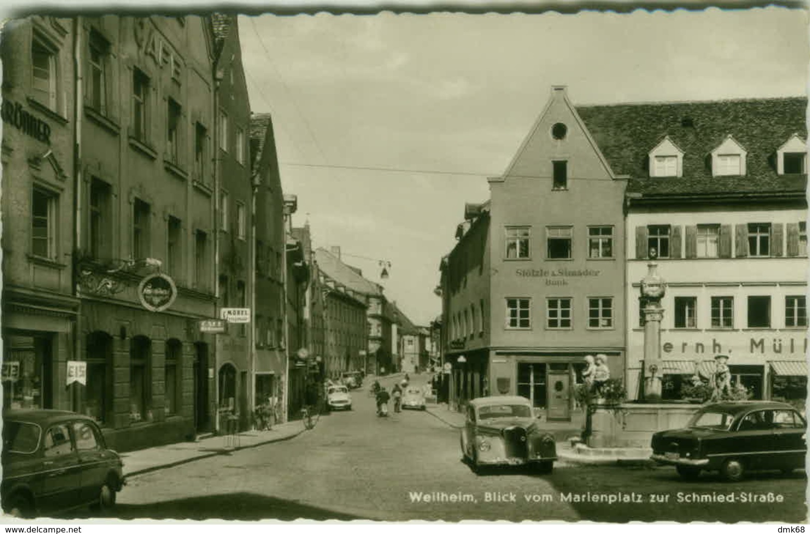 AK GERMANY - WEILHEIM - BLICK VOM MARIENPLATZ ZUR SCHMIED -STRABE - 1950s/60s  (BG6276) - Weilheim