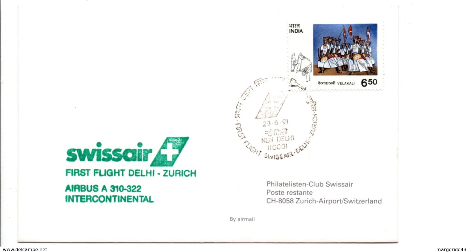 PREMIER VOL SWISSAIR DELHI-ZÜRICH PAR AIRBUS A 310-322 1991 - Avions