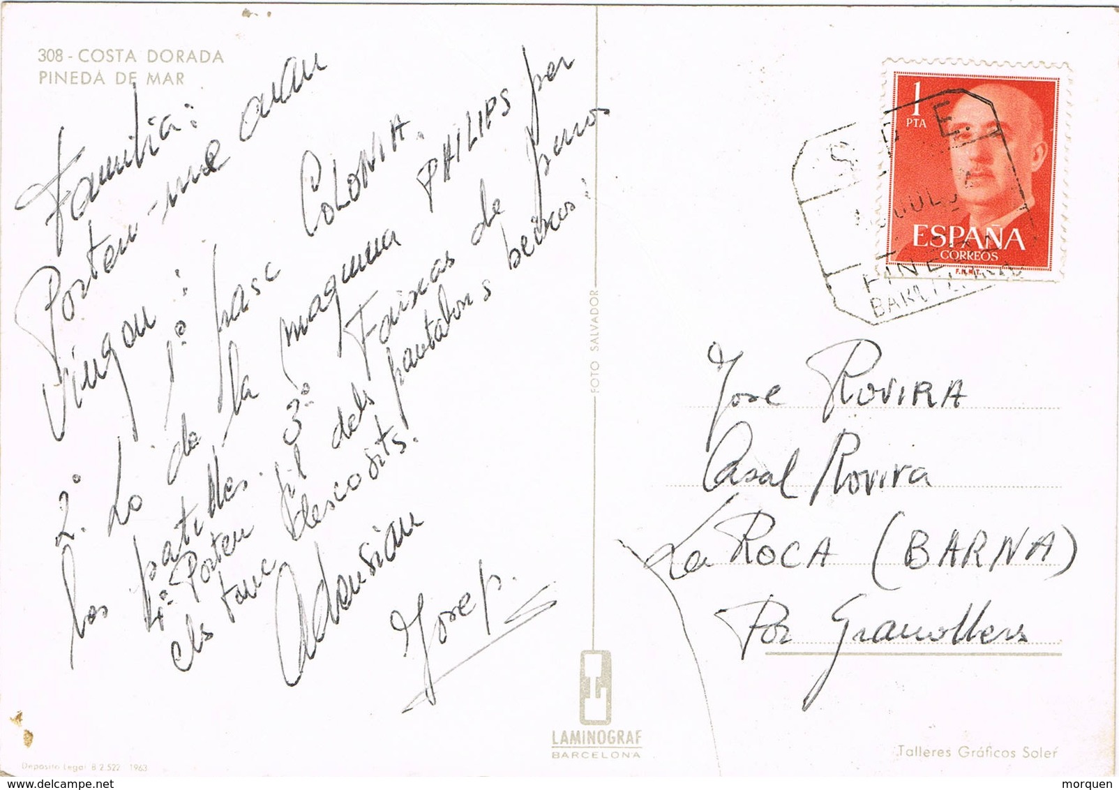 34805. Postal PINEDA De MAR (Barcelona) 1964. Fechador S.P.E. Servicio Postal Especial - Cartas & Documentos