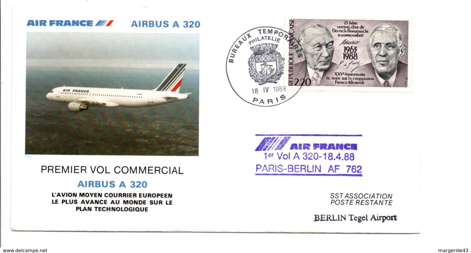 PREMIER VOL COMMERCIAL PARIS-BERLIN PAR  AIRBUS A 320 1988 - Aerei