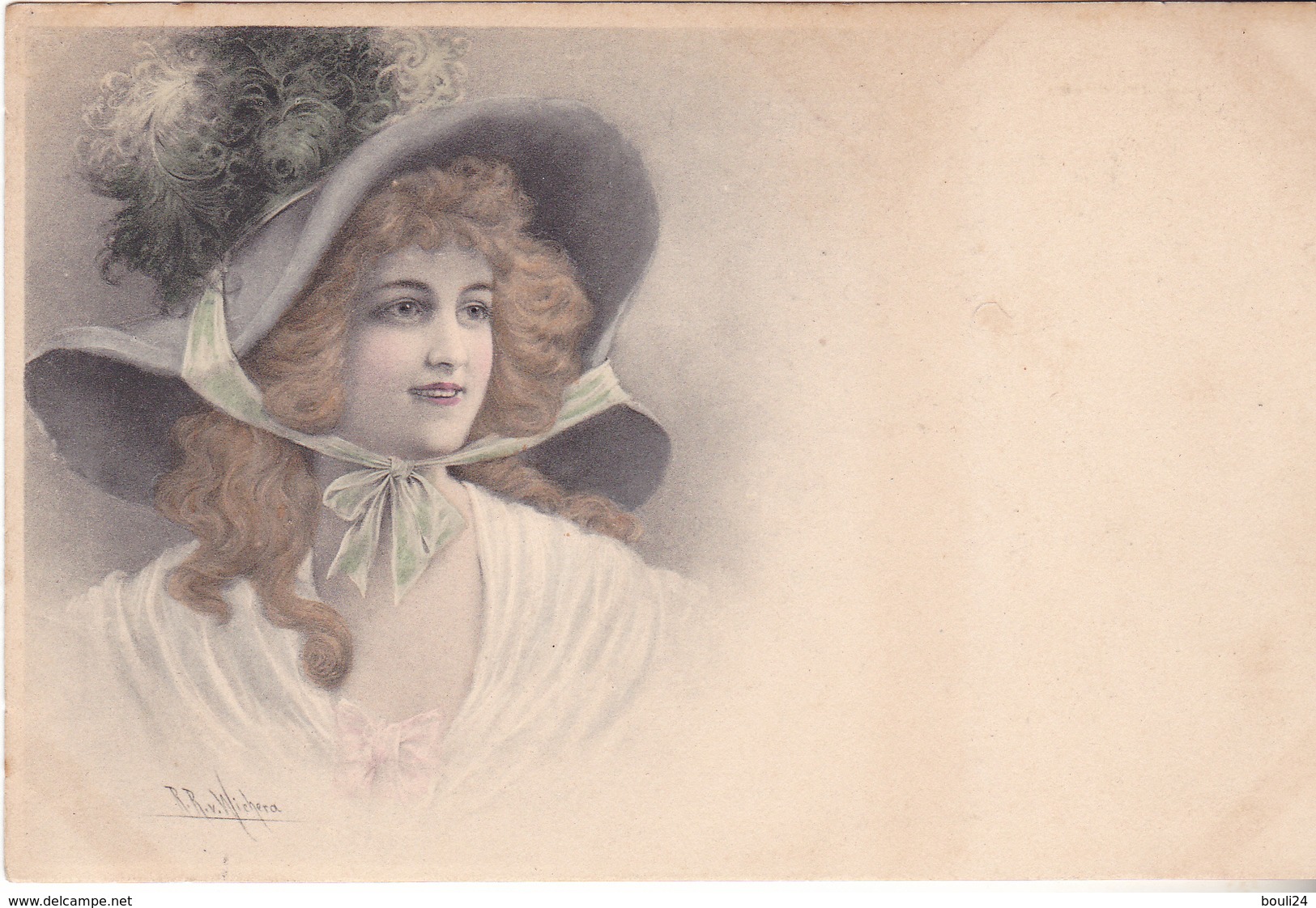 BAD- FRAU LADY  JEUNE FEMME AVEC CHAPEAU ANNEE 1900 PAR ILLUSTRATEUR WICHERA - Wichera