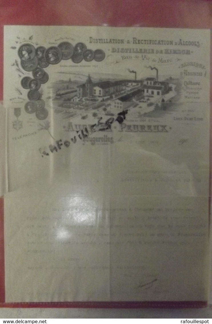 Facture Auguste Peureux Distillation & Rectification D'alcools Fabrique D'absinthe Fougerolles 1904 - 1900 – 1949