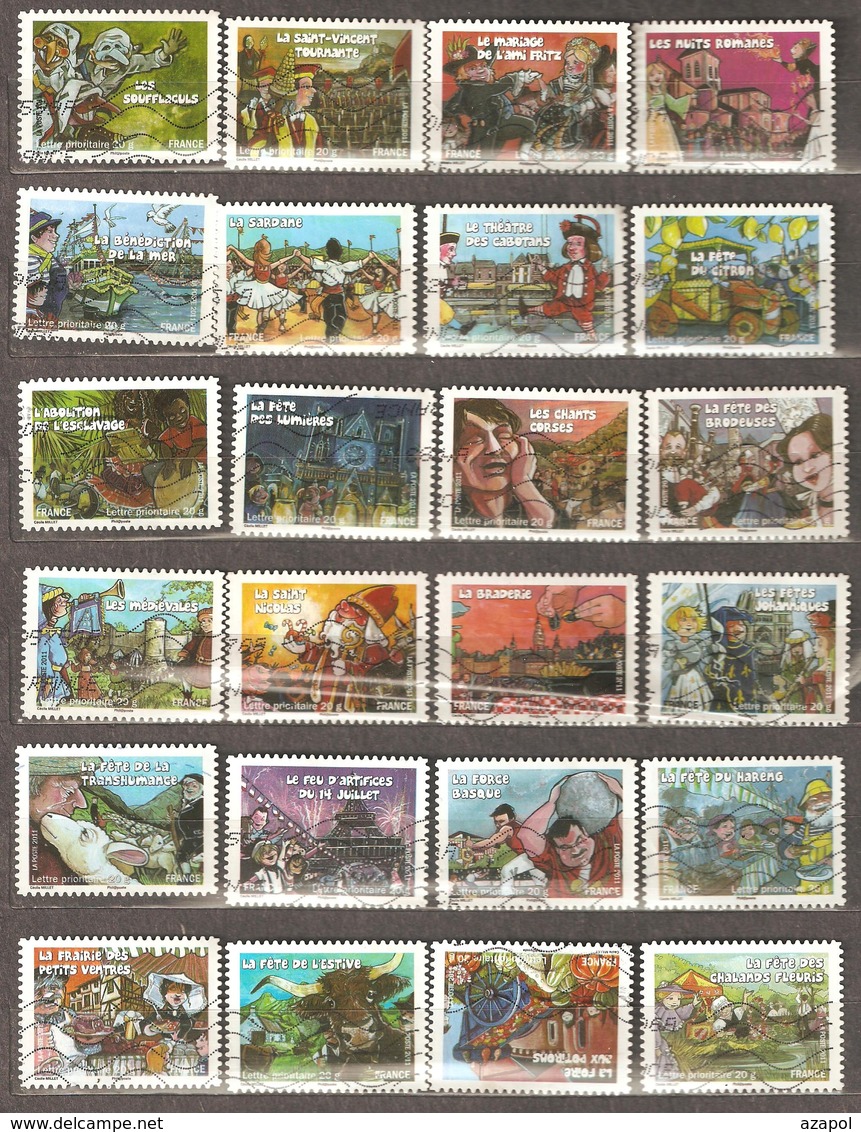 France: Full Set Of 24 Used Stamps, Holidays And Traditions Of Regions, 2011, Mi#5104-5127 - Otros & Sin Clasificación