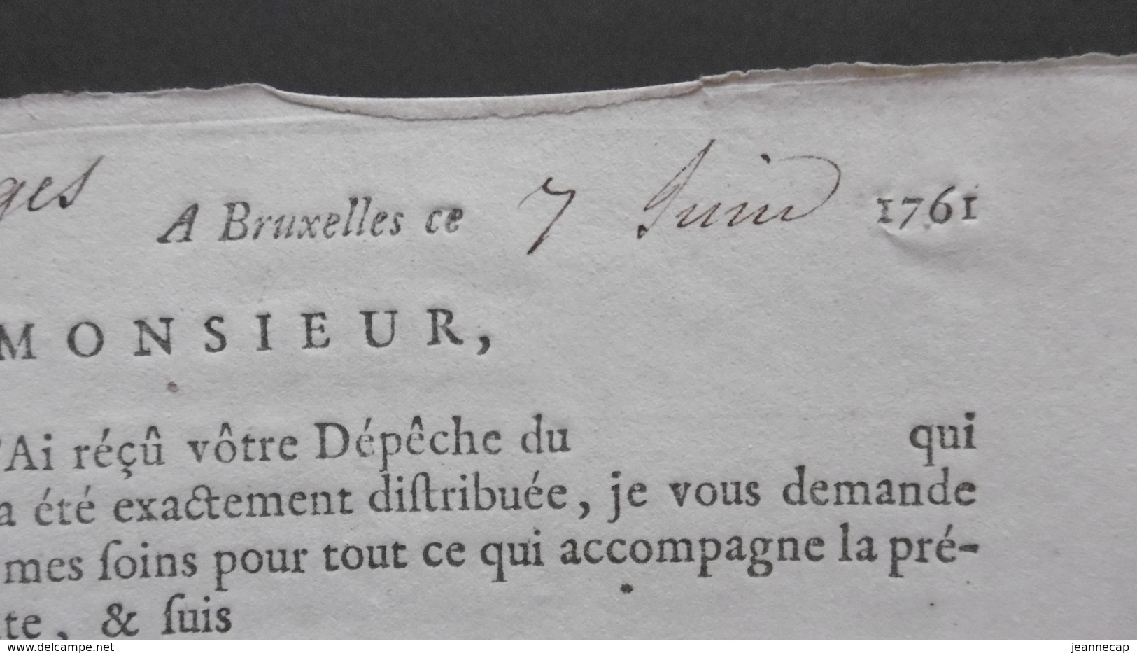 Envoi Recommandé - Aangetekende Zending 07-06-1761, De Bruxelles à Bruges  Lettres. Diligence TOUR Et TASSIS - 1714-1794 (Pays-Bas Autrichiens)