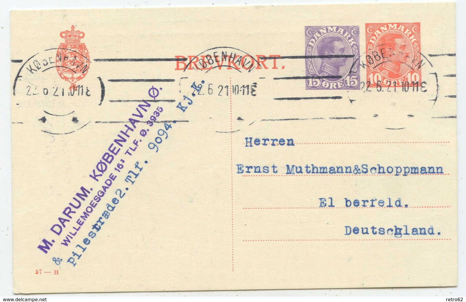 1921 Dänemark GA Postkarte Kopenhagen Nach Elberfeld - Ganzsachen