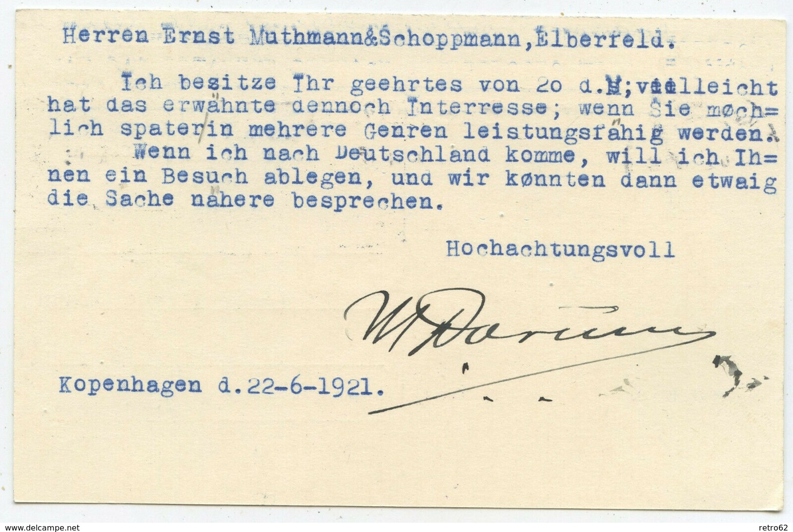 1921 Dänemark GA Postkarte Kopenhagen Nach Elberfeld - Ganzsachen