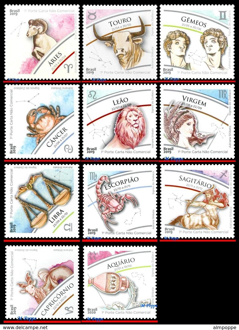 Ref. BR-SIGN BRAZIL 2019 2020 ASTROLOGY, ZODIAC SIGNS, ARIES ...SAGITTARIUS CAPRICORN AQUARIUS, MNH 11V - Nuovi