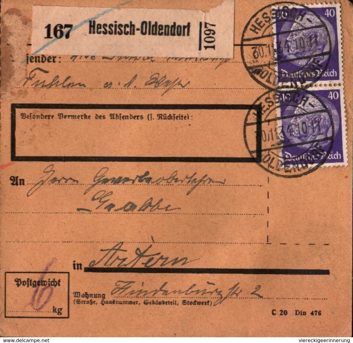 ! 1934 Paketkarte Deutsches Reich, Hessisch Oldendorf, Artern - Briefe U. Dokumente