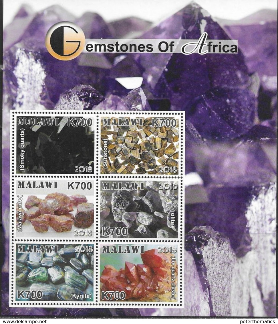 MALAWI, 2018, MNH, GESMTONES OF AFRICA, EMERALDS, SAPPHIRES, SHEETLET+ 6 S/SHEETS - Minerals