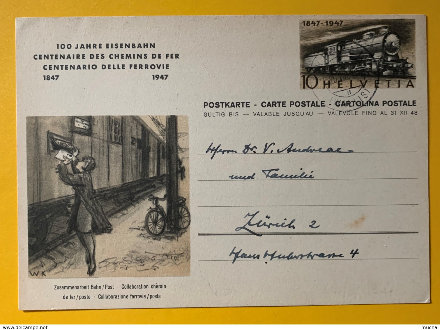 9455 - Centenaire Des Chemins De Fer 1847-1947 Kippel 25.08.1947 - Entiers Postaux