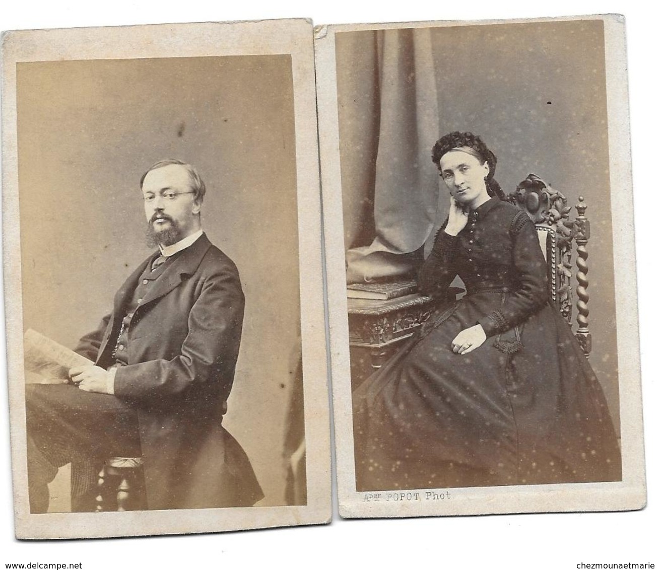 M ET MME LAGRANGE NEE LORNE - CDV PHOTO POPOT SENS LANGEROCK PARIS - LOT DE 2 - Personnes Identifiées