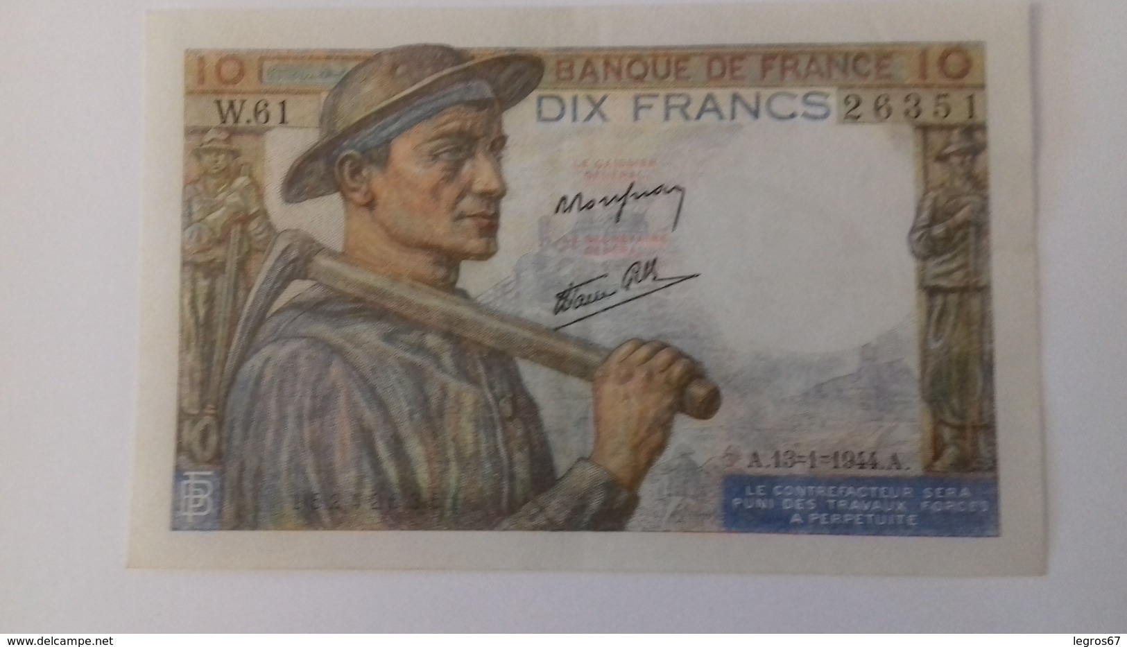 BILLET DE 10 FRANCS MINEUR - 10 F 1941-1949 ''Mineur''