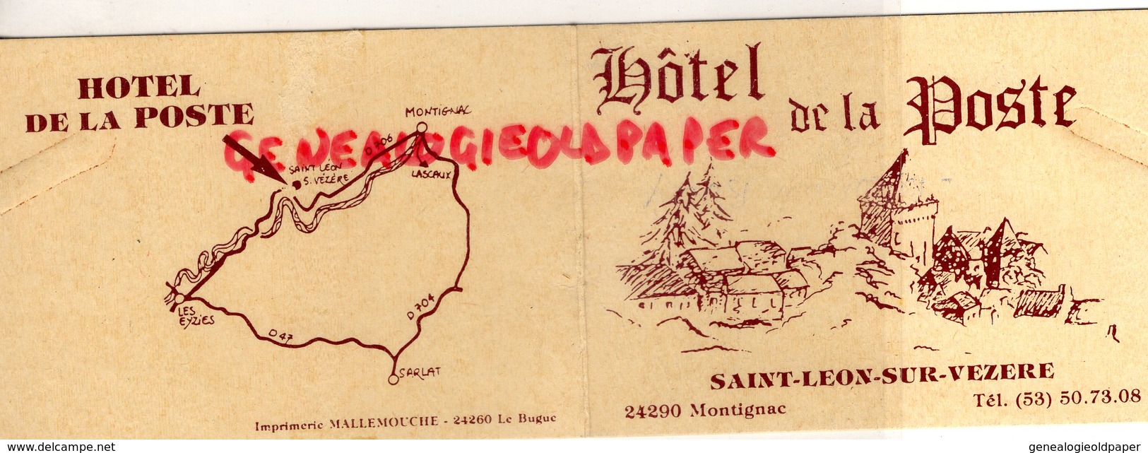 24- MONTIGNAC SAINT LEON SUR VEZERE - RARE CARTE PUB HOTEL RESTAURANT  DE LA POSTE-MME MANOUVRIER BOUY - Advertising
