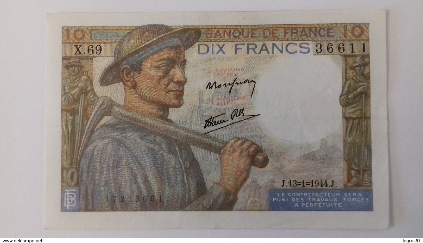 BILLET DE 10 FRANCS MINEUR - 10 F 1941-1949 ''Mineur''