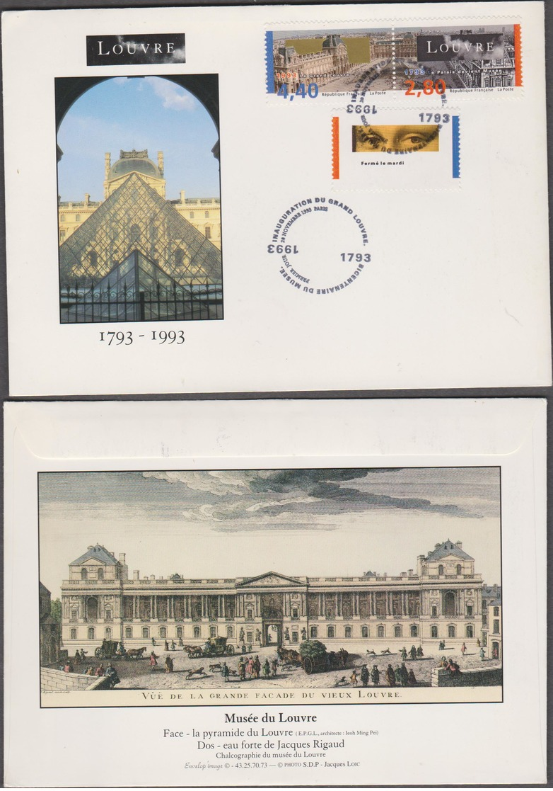 FRANCE 1 Enveloppe FDC Premier Jour N°YT Paire 2851-2852 20 Nov 1993  Bicentenaire Révolution Française Musée Du Louvre - Revolución Francesa