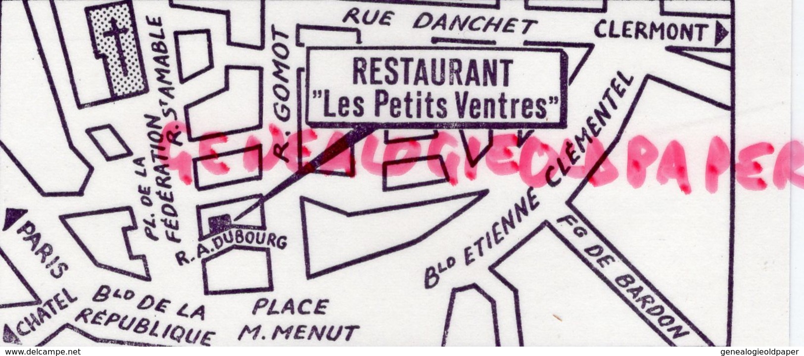 63 - RIOM - RARE CARTE PUB   RESTAURANT LES PETITS VENTRES- 6 RUE ANNE DUBOURG - Werbung