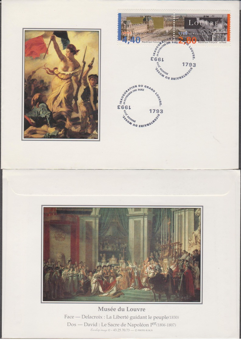 FRANCE 1 Enveloppe FDC Premier Jour N°YT Paire 2851-2852 20 Nov 1993  Bicentenaire Révolution Française Musée Du Louvre - Revolución Francesa