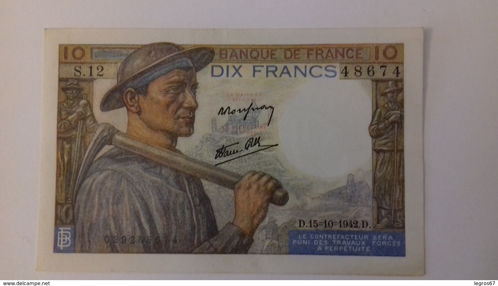 BILLET DE 10 FRANCS MINEUR - 10 F 1941-1949 ''Mineur''