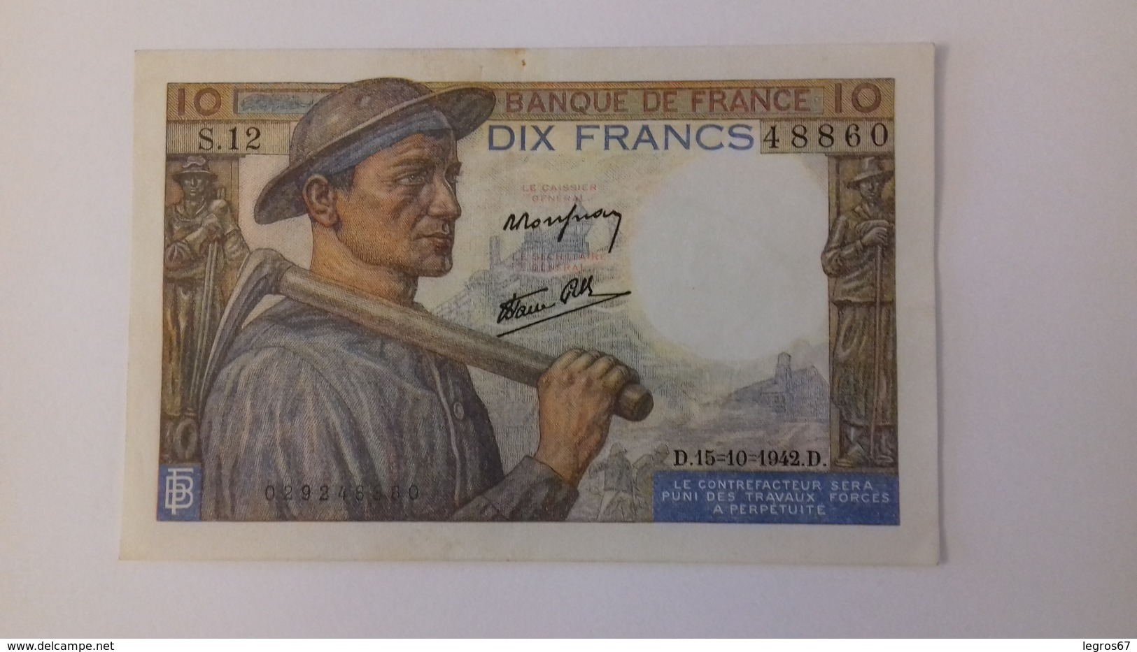 BILLET DE 10 FRANCS MINEUR - 10 F 1941-1949 ''Mineur''