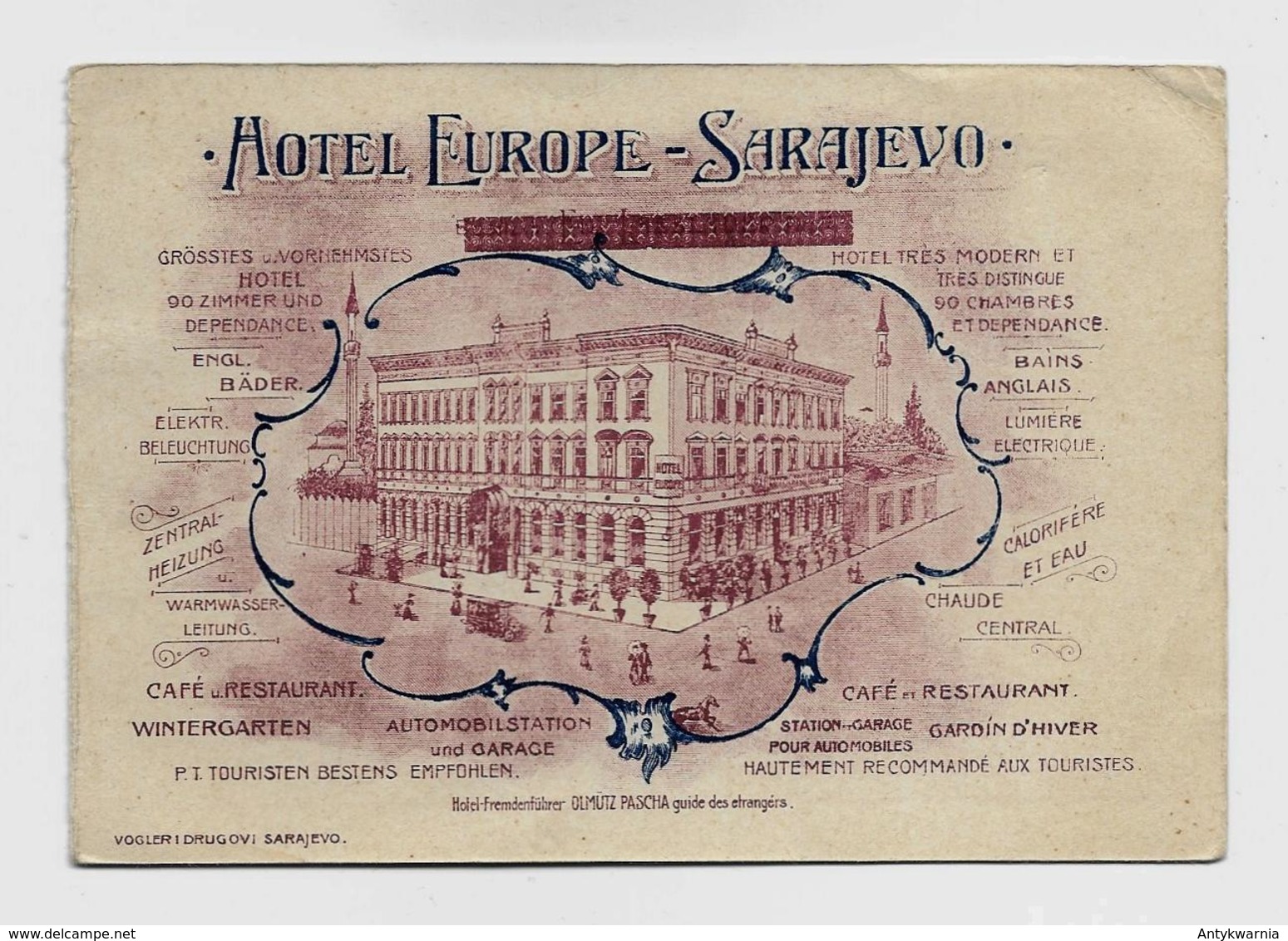 Sarajevo Hotel Europe Advertisement  Map Ca. 1910y. BIG  295 X 102 Mm.  D190 - Bosnia And Herzegovina