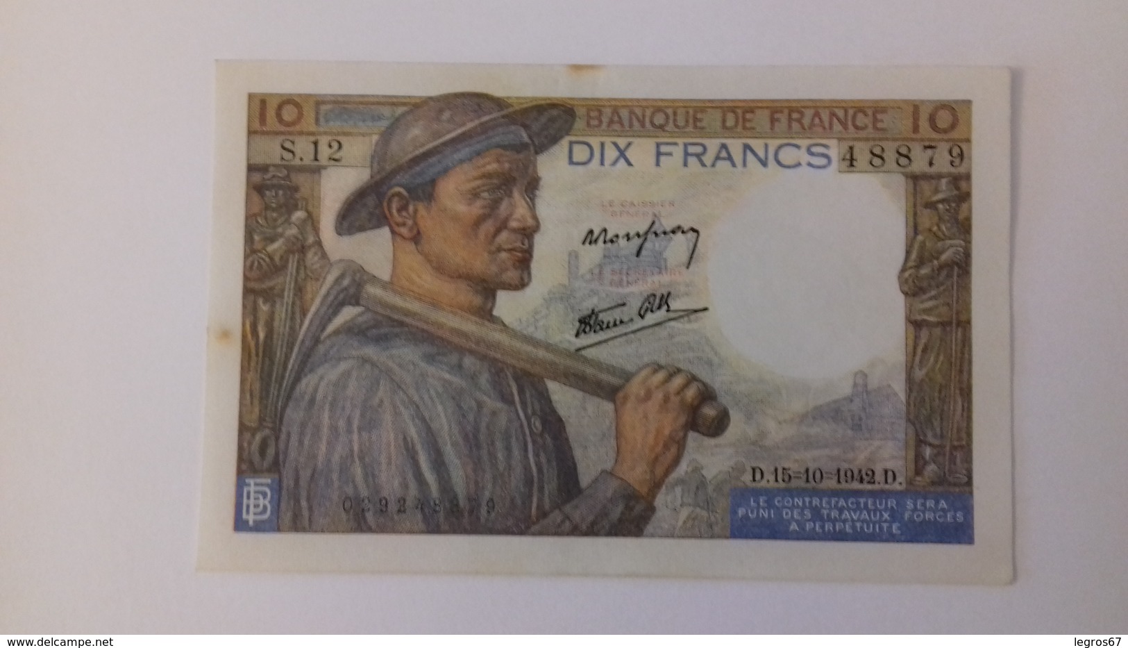 BILLET DE 10 FRANCS MINEUR - 10 F 1941-1949 ''Mineur''