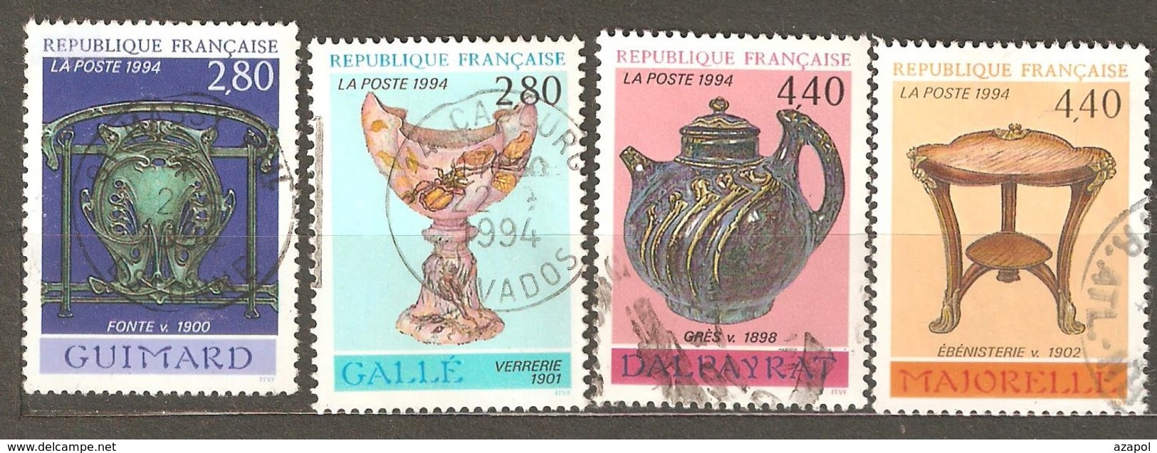 France: Full Set Of 4 Used Stamps, Decorative Art, 1994, Mi#3000-3003 - Usados