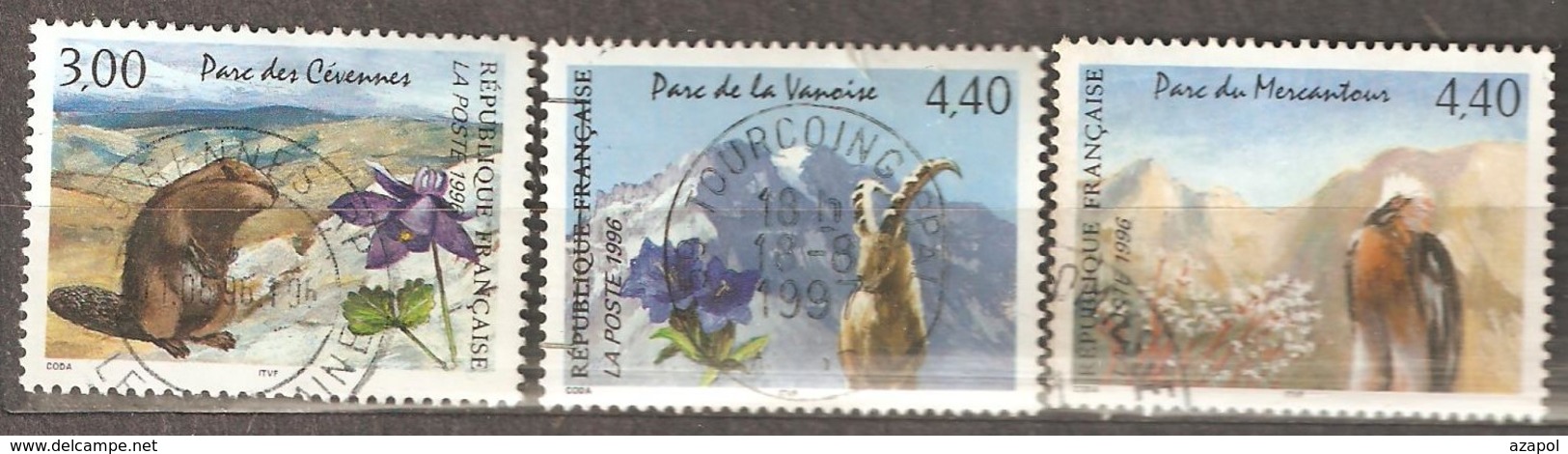 France: Full Set Of 3 Used Stamps, National Park, 1996, Mi#3145-3147 - Oblitérés