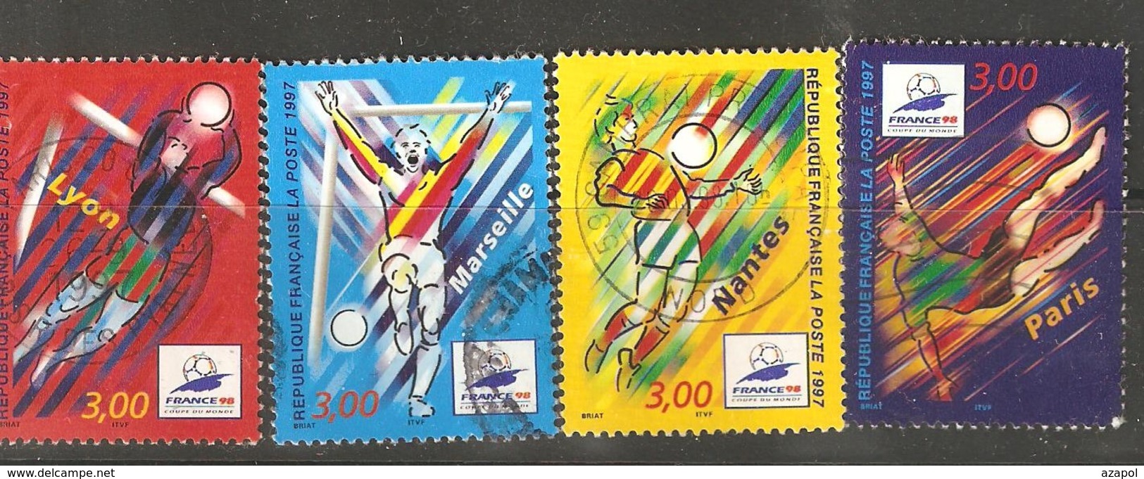 France: Full Set Of 4 Used Stamps, Football World Cup, 1997, Mi#3218-3221 - Usados