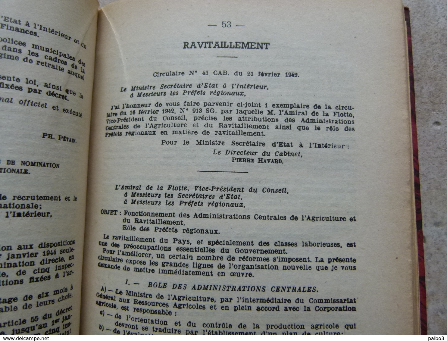 VICHY 1942 bulletin officiel du Ministere de L'Interieur