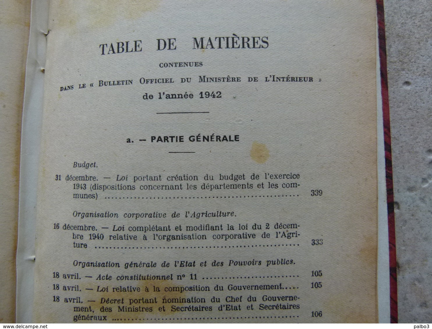 VICHY 1942 bulletin officiel du Ministere de L'Interieur