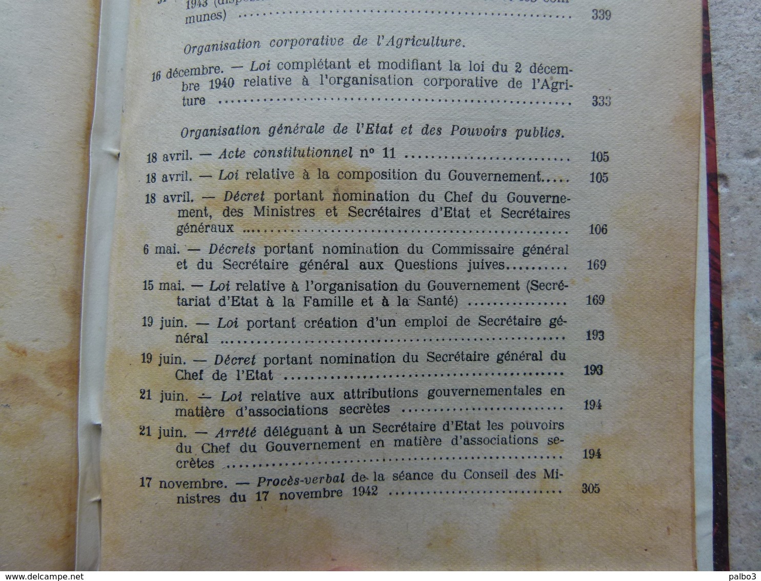 VICHY 1942 bulletin officiel du Ministere de L'Interieur