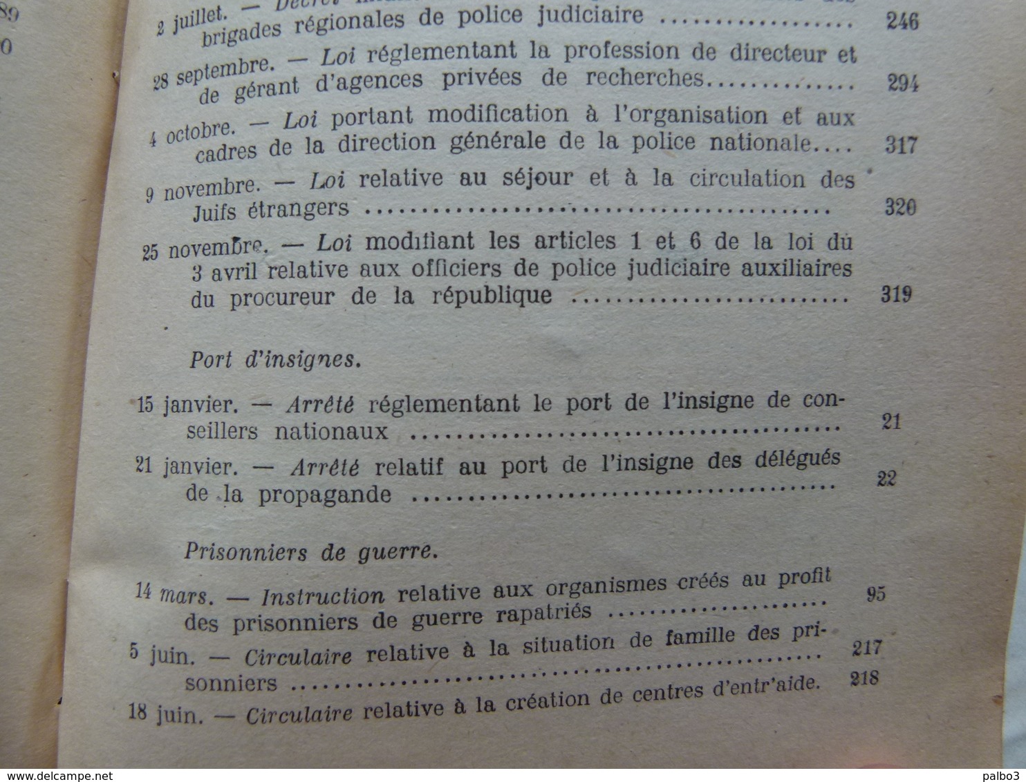 VICHY 1942 bulletin officiel du Ministere de L'Interieur