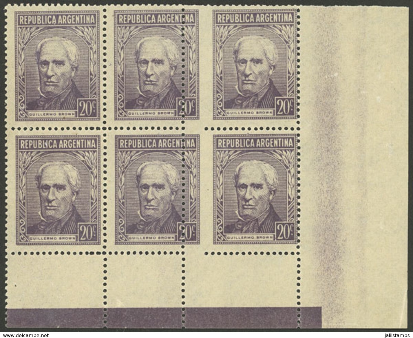 ARGENTINA: GJ.1036, Corner Block Of 6 With Perforation Variety (salto De Peine), Very Notable! - Unused Stamps