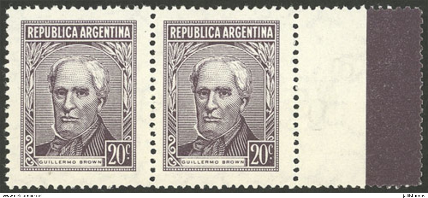 ARGENTINA: GJ.1038CD, 20c. Brown Type C, Pair WITH RIGHT LABEL, VF Quality! - Nuovi