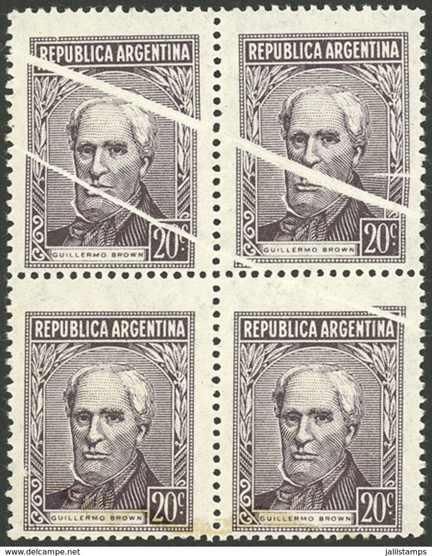 ARGENTINA: GJ.1038, Block Of 4 With Notable PAPER FOLDS, Excellent! - Nuovi