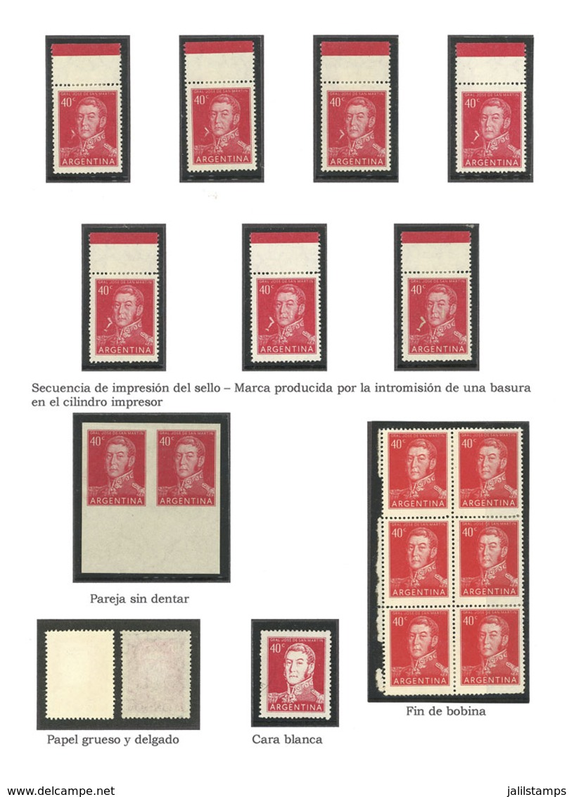 ARGENTINA: GJ.1039 + 1040 + 1041, 40c. San Martín Typographed And Offset, On Chalky And Unsurfaced Papers, Study Of The  - Nuevos