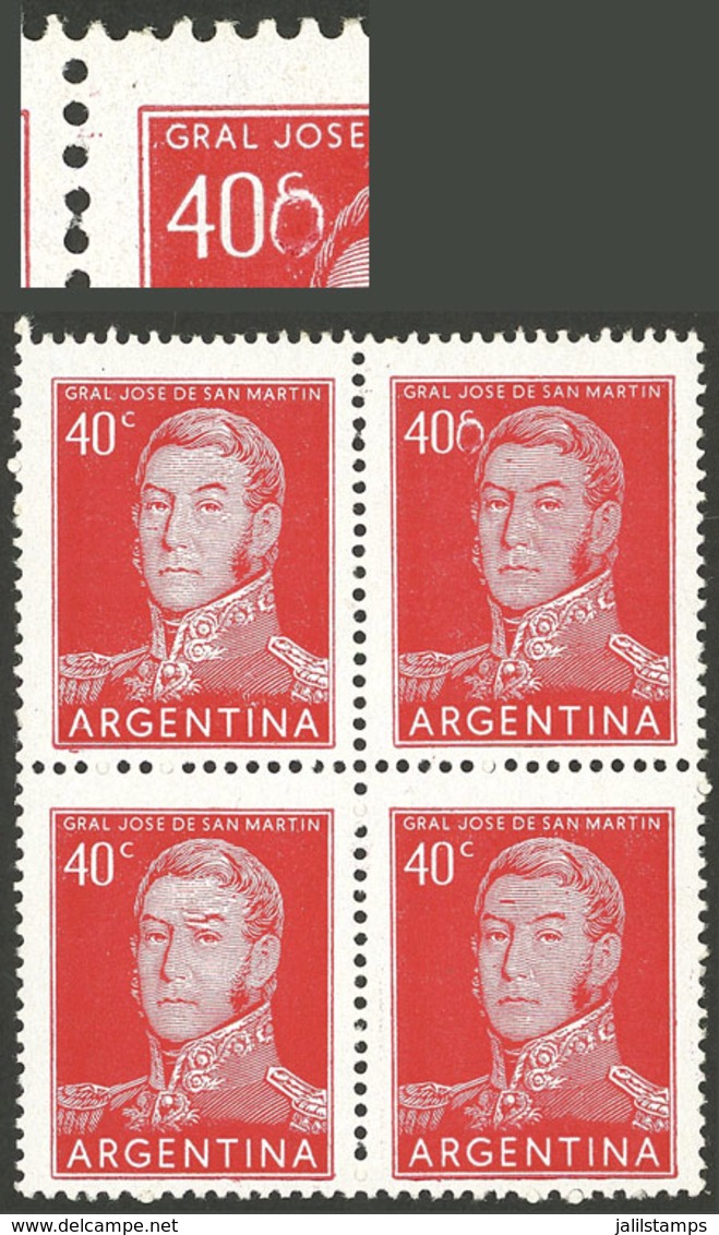 ARGENTINA: GJ.1039, Block Of 4, One With Variety "Stone Over The C Of 40c", VF!" - Unused Stamps